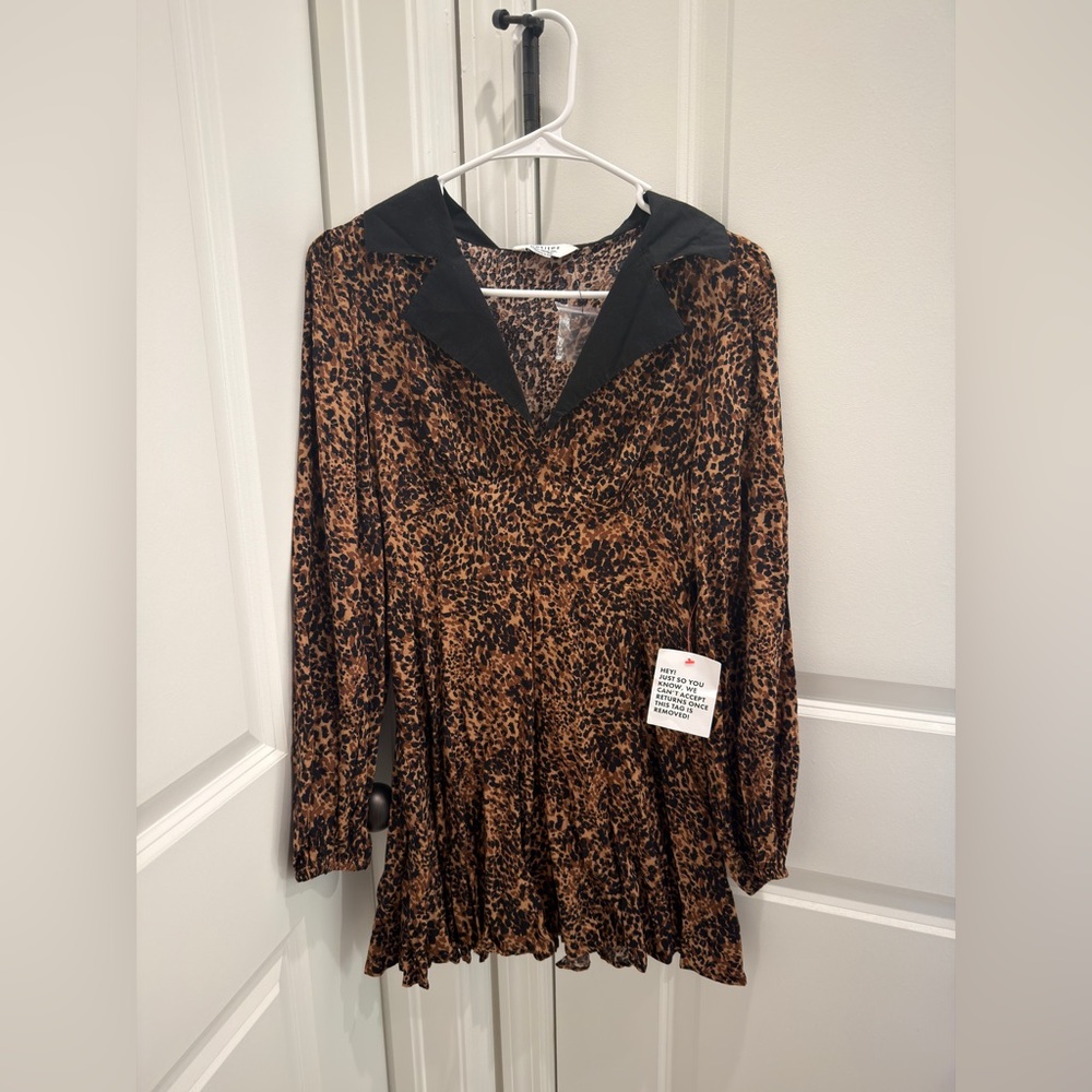 ASOS Petite Leopard Print Mini Dress with Black Collar